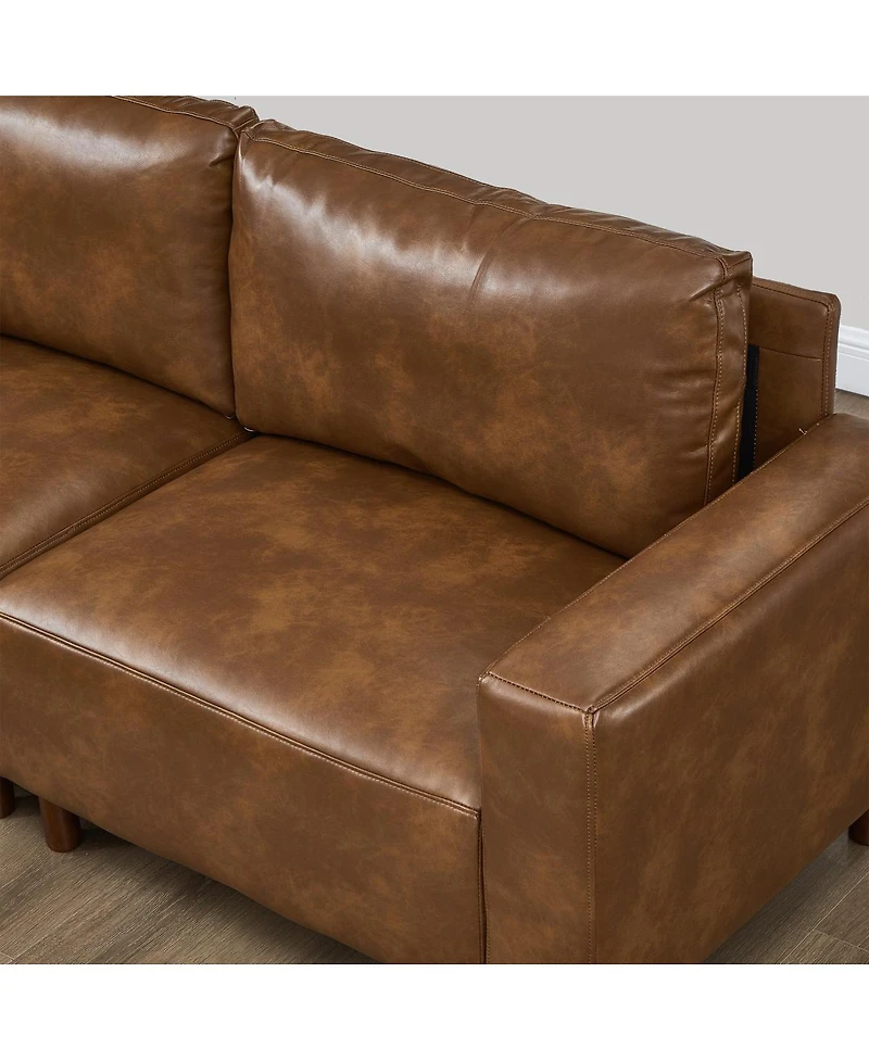 Streamdale Furniture Modern Luxury Pu Leather Sectional Sofa Couch with Convertible Ottoman, Brown
