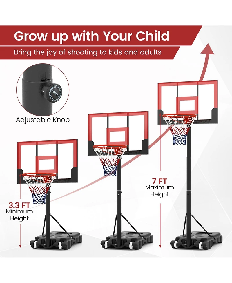 Slickblue 3.3-7 Feet Portable Adjustable Outdoor Kids Basketball Hoop Goal