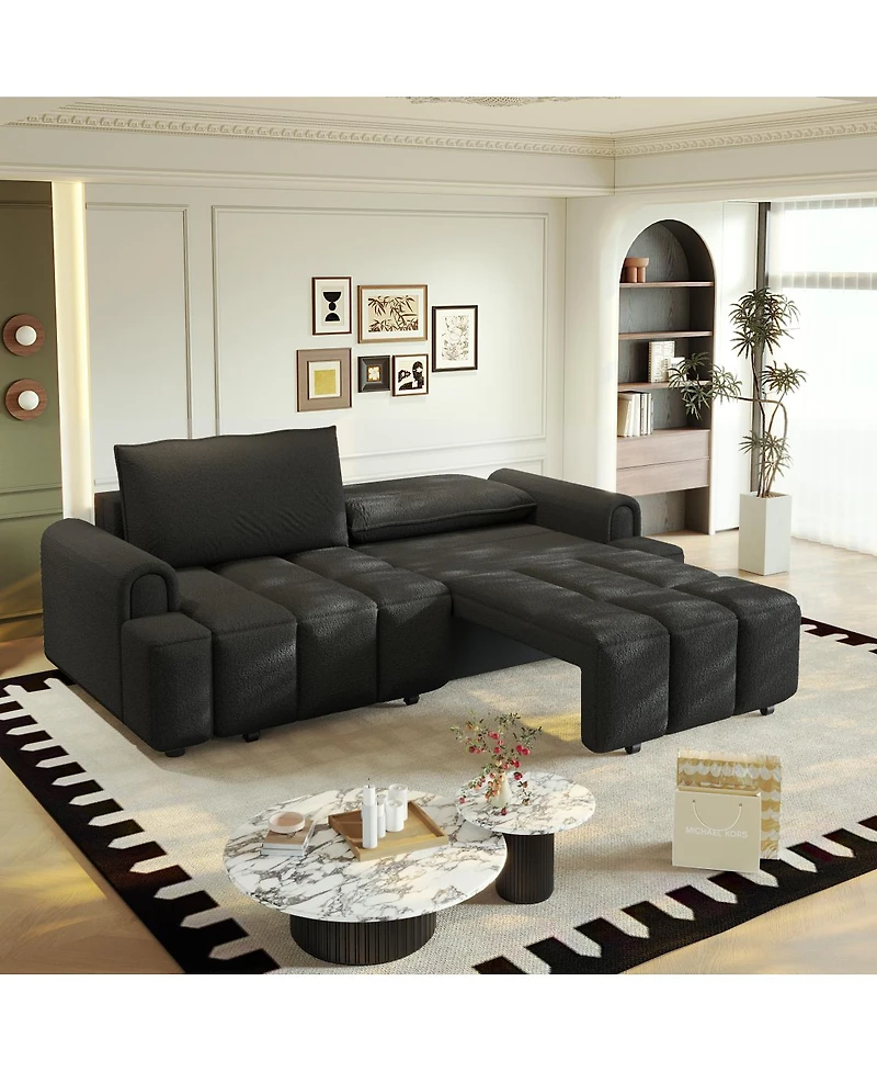 Streamdale Furniture Comfy 90.2" 4-Seater Teddy Fabric Couch with Storage, King Size Sleeper Sofa