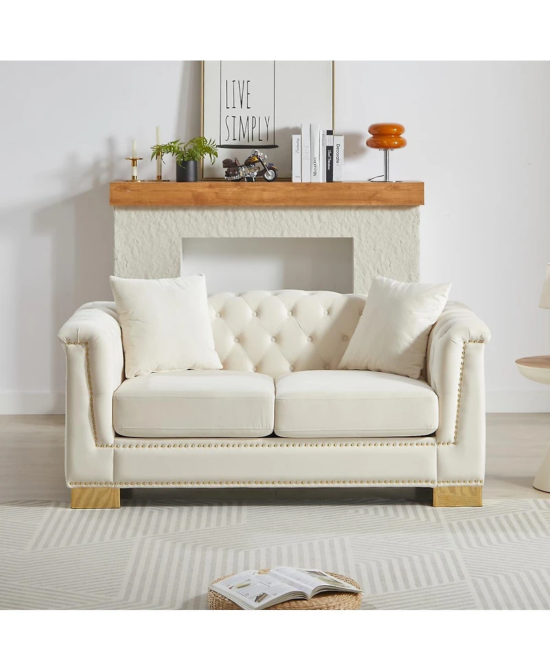 Streamdale Furniture Classic Modern Chesterfield Sofa, 62-inch Velvet Two-Seater with Nailhead Decor