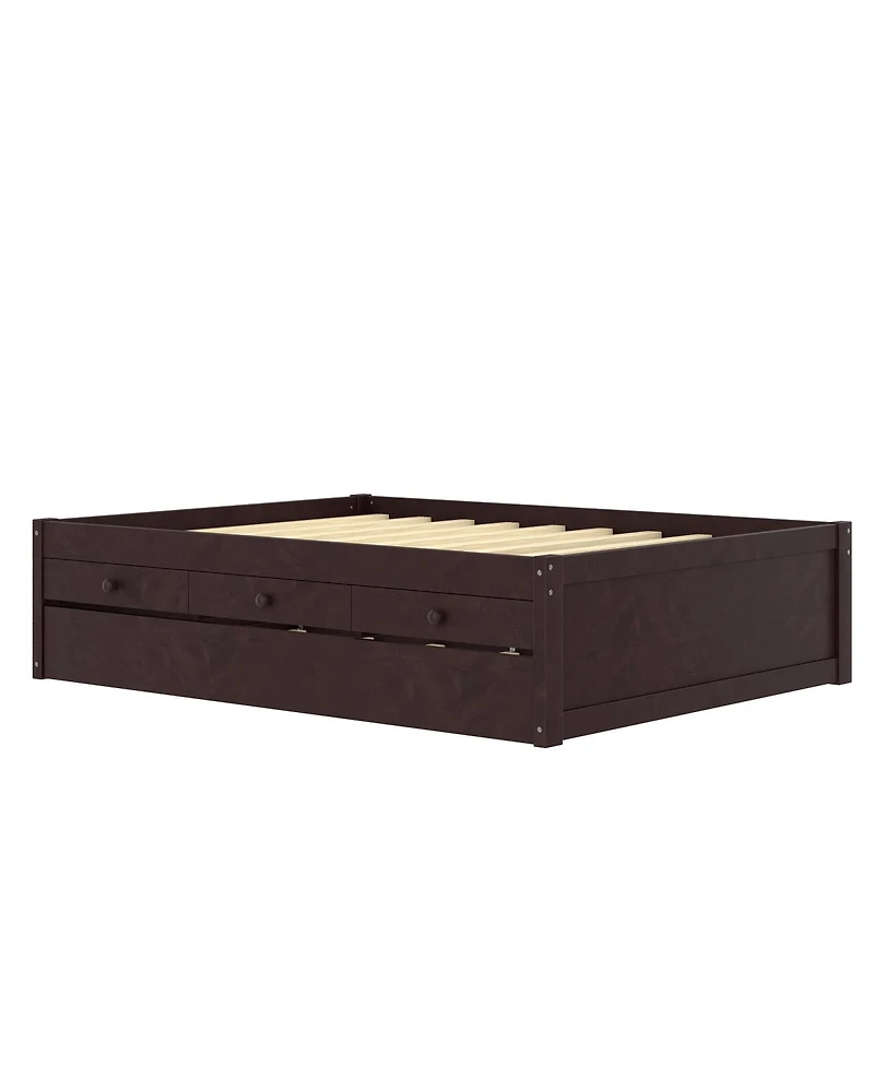 Streamdale Furniture Full Platform Bed with Trundle, 2 Drawers, Solid Wood, Espresso