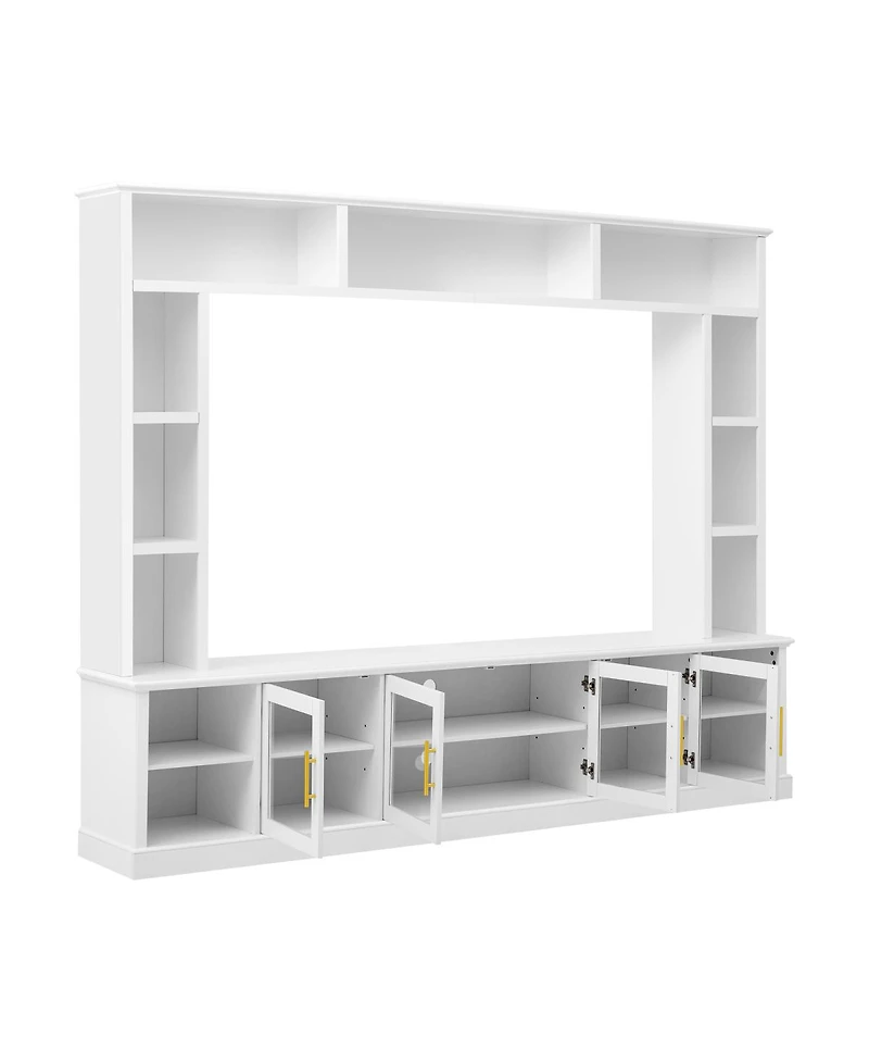 Streamdale Furniture Entertainment Center Wall Unit for TVs up to 80" with Bookshelves & Glass Doors