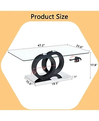 Streamdale Furniture Modern Glass Top Coffee Table with Black Base - 47.2" L