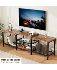 gaomon 75 Inch Wooden Led Entertainment Tv Stand with Power Outlet and Open Storage Shelves