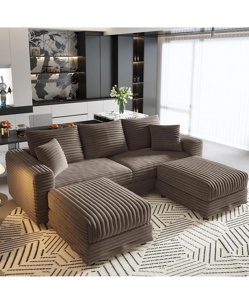 Streamdale Furniture 82.7" Plush Corduroy 3-Seat Sofa with Movable Ottoman
