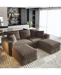 Streamdale Furniture 82.7" Plush Corduroy 3-Seat Sofa with Movable Ottoman