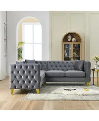 Streamdale Furniture Velvet L-Shaped Sectional Couch, 5-Seater Corner Sofa with 3 Cushions