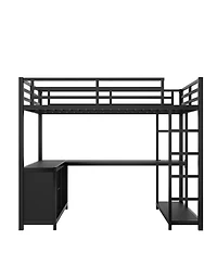 Streamdale Furniture Metal Loft Bed with Wardrobe, L-shaped Desk & Storage, Black
