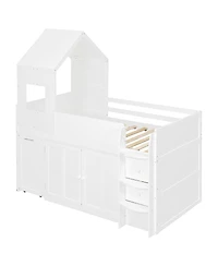 Streamdale Furniture Twin Size Wooden Loft Bed with Desk, Drawers and Cabinets