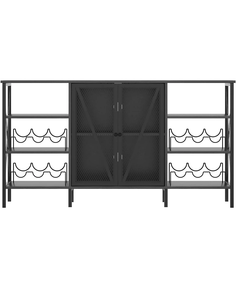 gaomon Farmhouse Wine Bar Cabinet with Wine Rack and Glass Holder Rustic Coffee Bar with Led Light Metal Sideboard and Liquor Table Cabinet