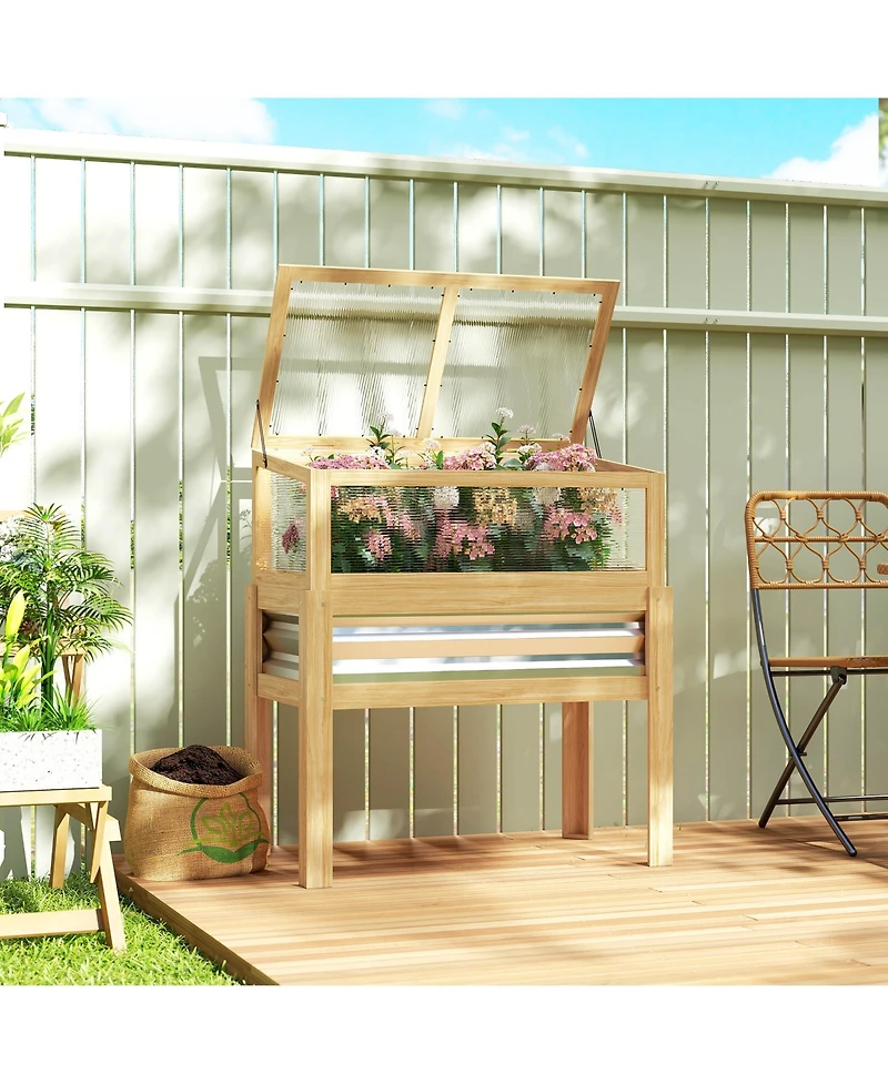 Outsunny Raised Garden Bed with Flip-Up Mini house
