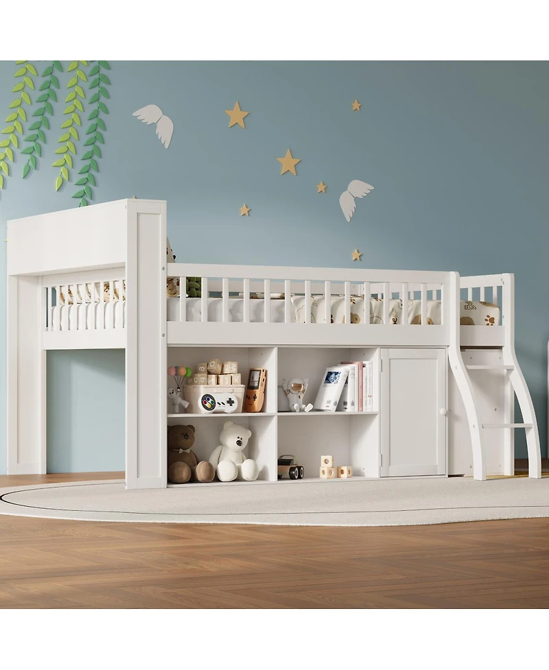 Streamdale Furniture Full Size Loft Bed with Led Headboard and Storage