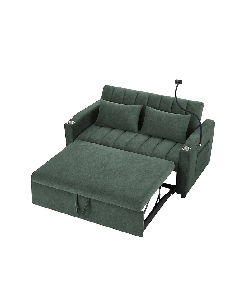 Streamdale Furniture 55.9" Convertible Sofa Bed Loveseat with 3 Usb Ports & Side Pockets