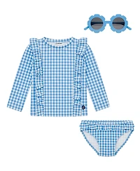 Sperry Baby Girls' Long-Sleeve Rashguard Top & Swim Bottoms with Sunglass, 2-Piece Set