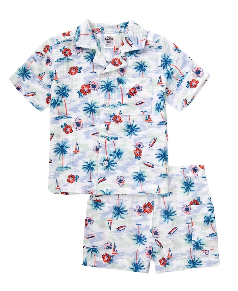 Baby Essentials Boys' Collared Shirt, Short-Sleeve T-Shirt and Printed Shorts, 3-Piece Set