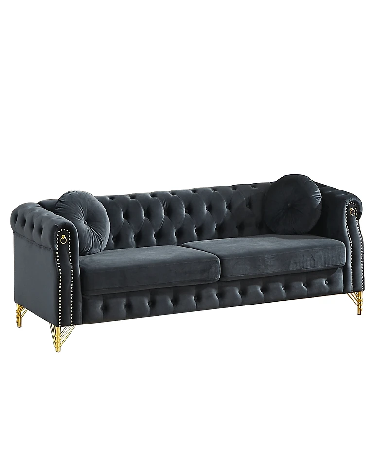 Streamdale Furniture Streamdale Velvet Chesterfield Sofa with Pillows & Studs