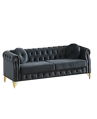 Streamdale Furniture Streamdale Velvet Chesterfield Sofa with Pillows & Studs