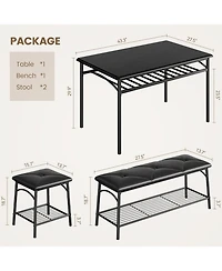 gaomon 5-Piece Dining Table Set for 4-5 People 43 Inch Extendable Kitchen Table Set with 1 Benche and 2 Square Stools Dining Room Table