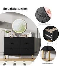 gaomon "47" wide modern 6 drawer fluted dresser with metal handles—wood chest for bedroom or living room."