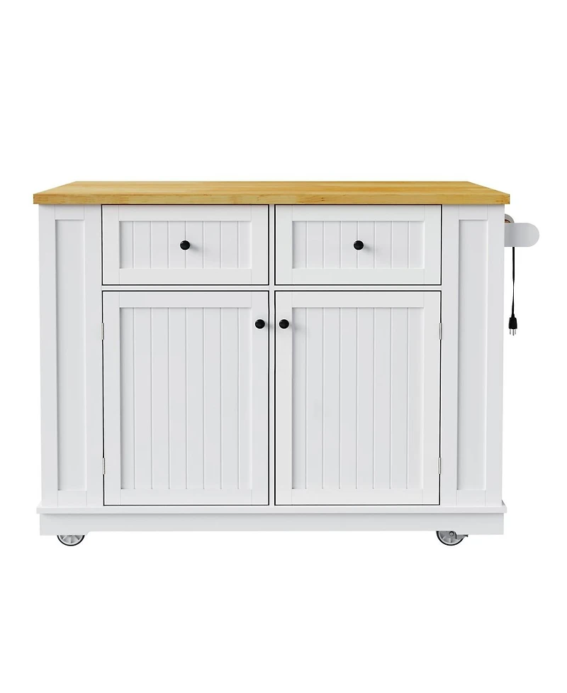 Streamdale Furniture 48" White Kitchen Island with Drop Leaf, Power Outlet & Storage (2 Pkgs)