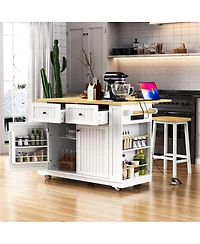 Streamdale Furniture 48" White Kitchen Island with Drop Leaf, Power Outlet & Storage (2 Pkgs)