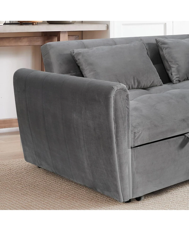 Streamdale Furniture 65-inch 3-in-1 Foldable Sofa Bed, Modern Velvet Double Sofa with Adjustable Back