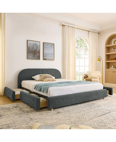 Streamdale Furniture Queen Size Upholstered Bed Frame Minimalist Style, Curved Headboard