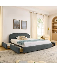 Streamdale Furniture Queen Size Upholstered Bed Frame Minimalist Style, Curved Headboard