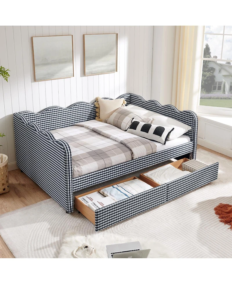 Streamdale Furniture Streamdale Cozy Gingham Daybed with Storage Drawers