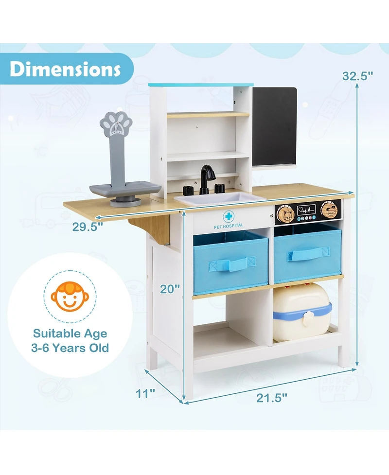 Slickblue Wooden Doctor Office Playset Medical Center Toy with Blackboard