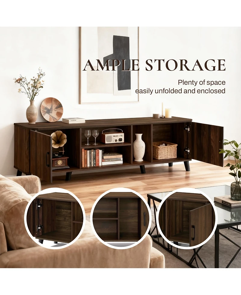 LuxenHome Dark Oak Manufactured Wood 71-Inch Wide Tv Console Cabinet