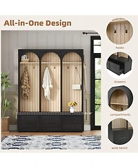 Streamdale Furniture Farmhouse Arched Hall Tree Bench with Hooks, Coat Rack & Shoe Organizer