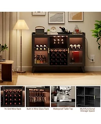 gaomon 47 Inch Wine Bar Cabinet with Led Lights Modern Liquor Cabinet with Wine Racks and Glass Holders Freestanding Kitchen Buffet Sideboard
