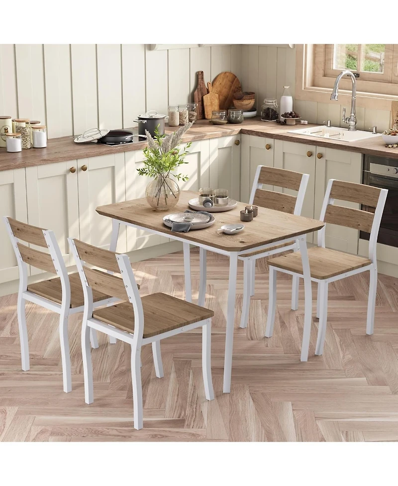 gaomon 5 Piece Dining Table Set for 4 Space-Saving Kitchen Table with Wooden Seat Chairs Compact Dinner Set for Small Spaces Apartment