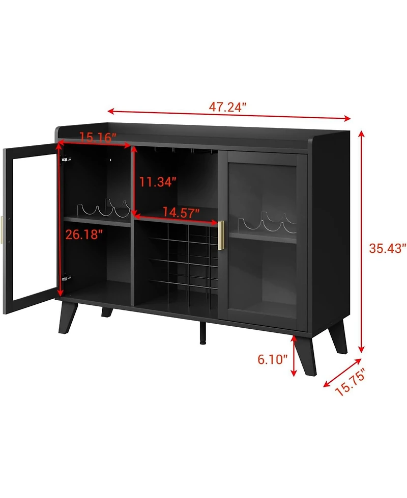 gaomon 47" Wine Bar Cabinet with Led Lights Modern Liquor Cabinet with Wine Racks & Glass Holders Freestanding Kitchen Buffet Sideboard Storage S