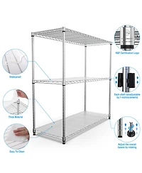 Rainsken 3 Tier Wire Shelving Unit, Heavy Duty Metal Rack, Adjustable Shelves Organizer Rack with Shelf Liners, 1050 Lbs Capacity for Garage