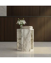 Streamdale Furniture White Marble Hexagon Side Table - 15.7" Modern Stone End Table