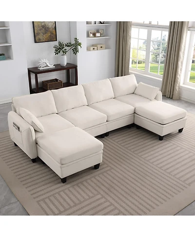 Streamdale Furniture 109" Chenille Modular Sectional Sofa with Storage Ottoman