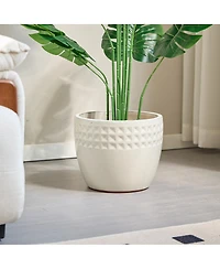 Streamdale Furniture Handmade Ceramic Flower Pot Set of 3, Diamond Pattern, 15/12/9 Inch Diameter