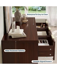 gaomon Wide 7 Drawer Wooden Dresser with Fluted Design and Metal Handles, Modern Bedroom Chest or Tv Stand