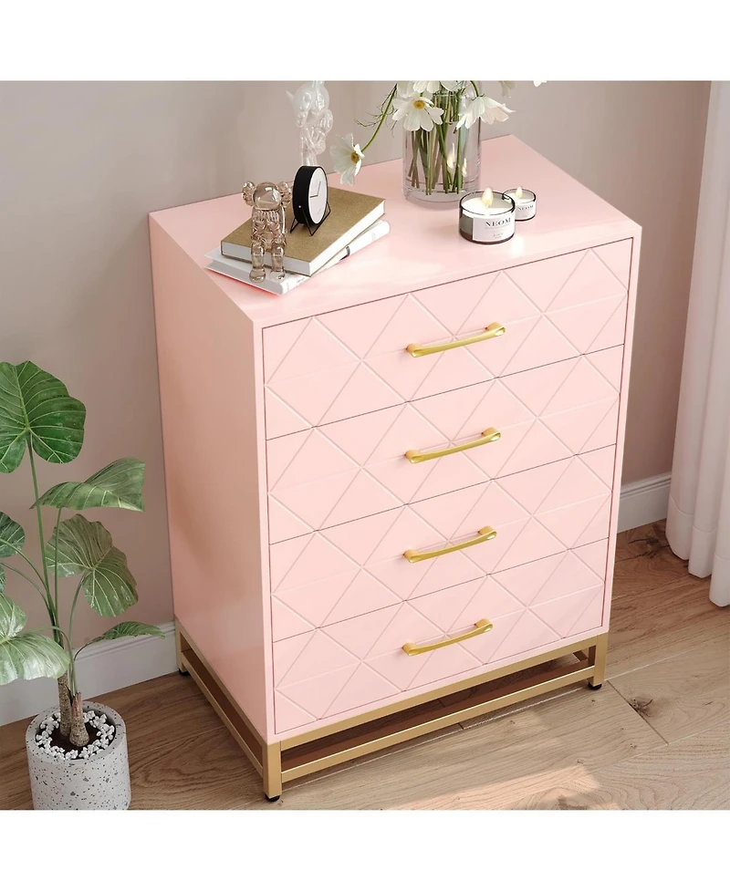 gaomon Dresser for Bedroom with 4 Drawer Dresser, Chest of Drawer with Metal Handle, Sturdy Frame Modern Bedroom Furniture, Wood Dressers with Drawers