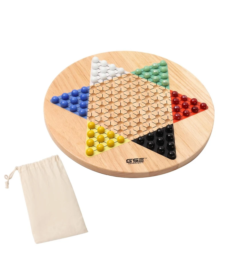 Gse Games & Sports Expert 15" Jumbo Oak Wood Chinese Checkers Board Game Set with Colorful Glass Marbles, Classic Board Game