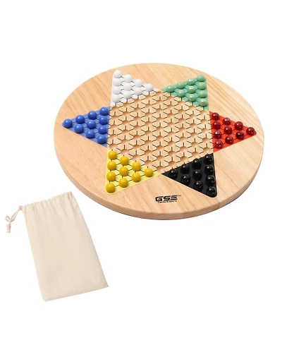 Gse Games & Sports Expert 15" Jumbo Oak Wood Chinese Checkers Board Game Set with Colorful Glass Marbles, Classic Board Game
