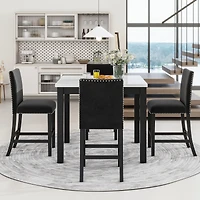 Streamdale Furniture 5-Piece Faux Marble Counter Height Dining Set with 4 Velvet Chairs.