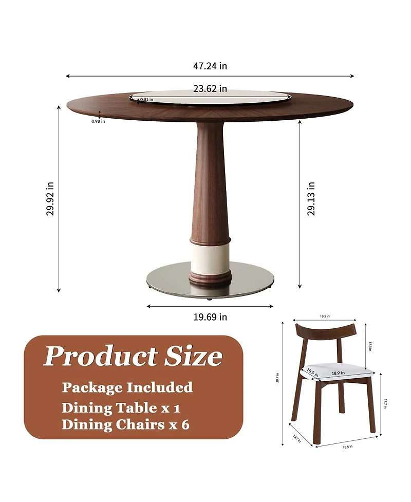 Streamdale Furniture Solid Wood Dining Table Set with 6 Chairs & Lazy Susan