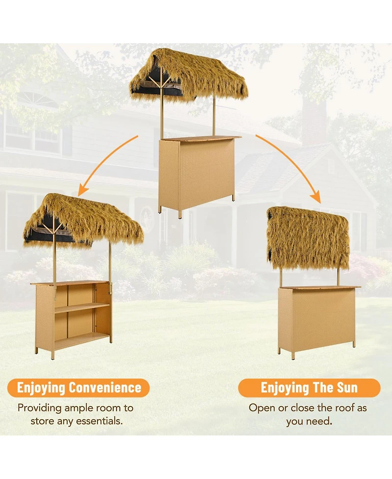 Streamdale Furniture Hawaiian-style Bar Height Patio Set with Pe Grass Canopy