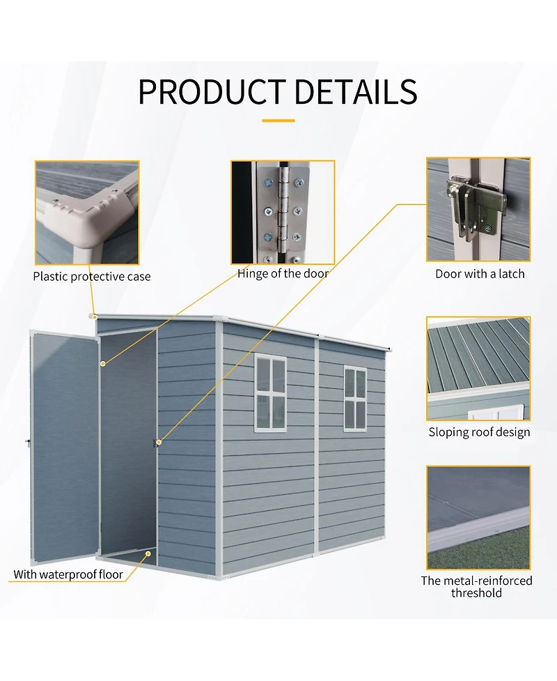 Streamdale Furniture 4x8ft Outdoor Resin Storage Shed with Two-Window, Waterproof, Lockable Doors