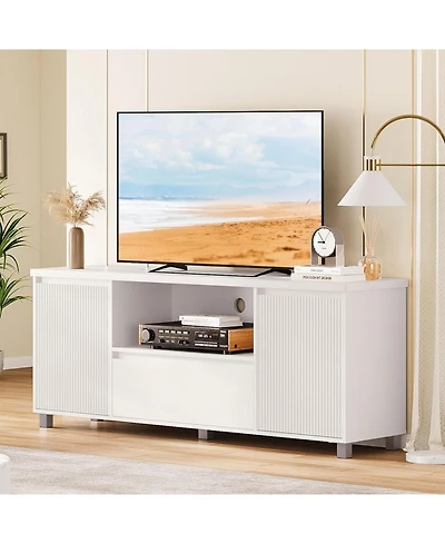 gaomon Fluted Tv Stand, White Tv Entertainment Center for 60/65/70 in Tv, Modern Tv Console with Drawer and 2 Cabinets