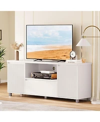 gaomon Fluted Tv Stand, White Tv Entertainment Center for 60/65/70 in Tv, Modern Tv Console with Drawer and 2 Cabinets