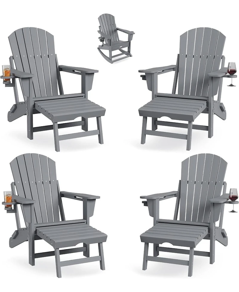gaomon Rocking Adirondack Chairs Set of 4, Folding Adirondack Rocking Chair With Footrest, Adirondack RockingChair Outdoor